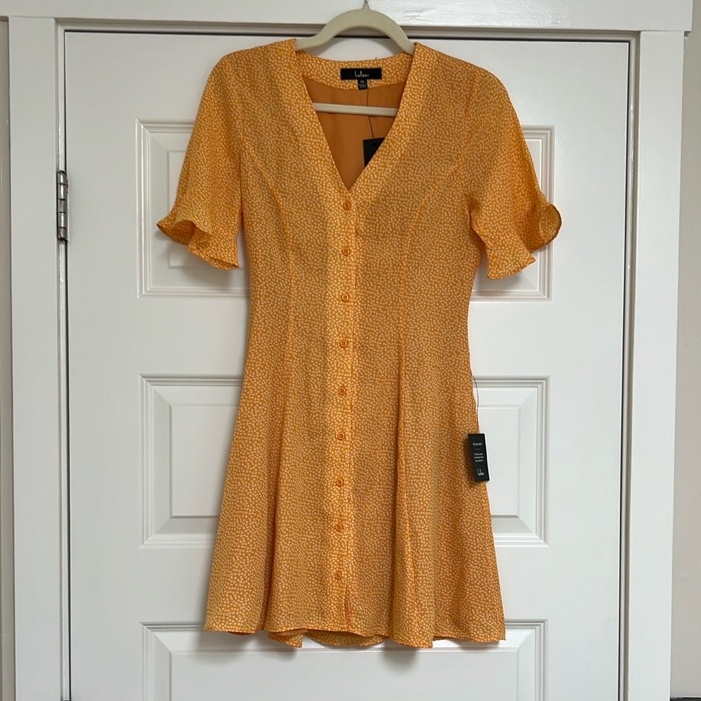 NWT Lulu's Yellow Print Button-Up Dress - Picture 5 of 5